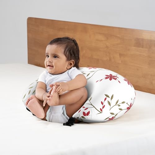 Image of Wakefit Feeding Pillow for New Born Baby | 3 Months Warranty | 5 in 1 Nursing Pillow for Breastfeeding with Cotton Removable Cover | Sakura White