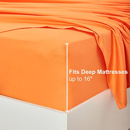 Best Season 400 Thread Count Cotton Queen Size Sheet Set (Orange Color) 4 Piece - 100% Long Staple Cotton Sheets Set, Soft Cotton Bed Sheets Sets With Deep Pocket Fit Upto 16 Inch #TOP4