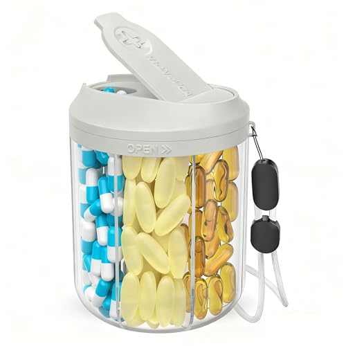 Image of HIONXMGA Pill Dispenser with 7 Large Compartments, Pill Organizer for Travel, Supplement Organizer with Anti-Mixing Design, BPA-Free Pill Container with 20 Pcs Labels, Grey