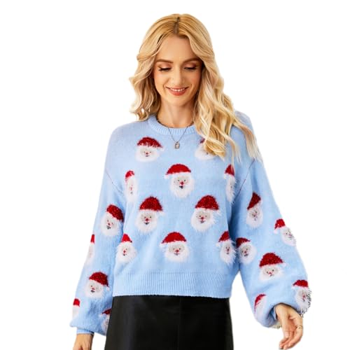 Image of Women's Christmas Top Long Sleeve Round Neck Santa Claus Knitted Sweater Pullover Top