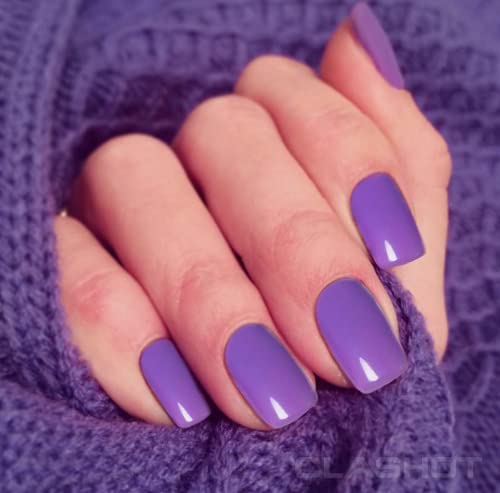 Purple Press On Nails Short Square,KXAMELIE Gel Manicure Press ons with Feature Protective UV Coating,Polish-Free Short Fake Nails,PureFit Technology Reusable Press-on Nails for Women Girls Daily Wear