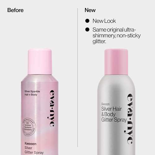 Image of Eva NYC Kweeen Silver Body and Hair Glitter Spray for Shimmer, Washable Glitter Hairspray for Any Party Look, 4.9 oz