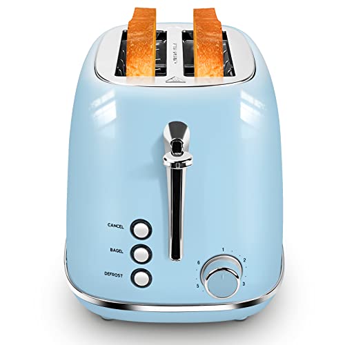 2 Slice Toaster Retro Stainless Steel Toaster With Bagel, Cancel, Defrost Function And 6 Bread Shade Settings Bread Toaster, Extra Wide Slot And Removable Crumb Tray, Blue #TOP6
