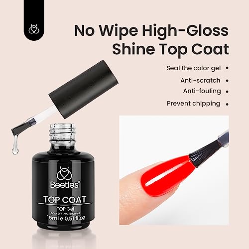 Image of Beetles Gel Top Coat - 15ml No Wipe Top Coat High Gloss Shiny and Long-Lasting Soak Off LED Nail Lamp for Gel Polish