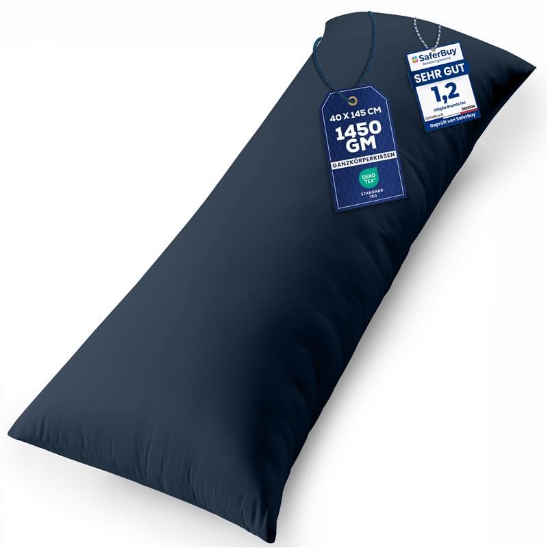 Utopia Bedding Nackenkissen, 40x145 cm Ganzkörperkissen, weiche Hohlfaserfüllung, langes Schwangerschaftskissen zur Unterstützung der Mutterschaft und für Seitenschläfer (Marineblau)
