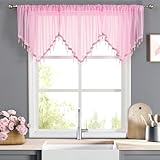 WUBODTI Pink Valance Curtains 1 PC for Girls Room Windows, Rod Pocket Beaded Trim Tassel Semi Sheer Voile Window Valance Kids Room Decor Kitchen Curtains for Bathroom Bedroom, W51 x L24 Inch