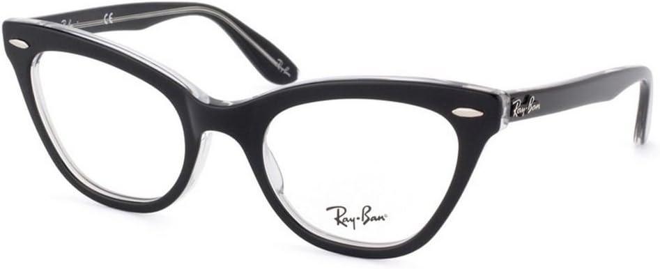 Ray-Ban RX5226 Cat-Eye Prescription Eyeglass Frames, Black On Transparent/Demo Lens, 49 mm