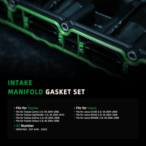 Image of Intake Manifold Gasket Set, for Lexus ES330 2004-2006, for RX330 2004-2006, for RX400h 2006-2008, for Toyota Camry /Highlander /Sienna /Solara, 2004-2010, 3.3L, OE, MS927661, 037-6181, IG953