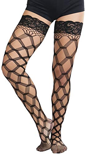 Image of ToBeInStyle Women's Multi-Strand Large Diamond Fence Net Thigh High Stockings