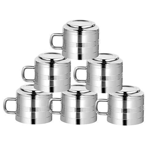 IndiaBigShop Stainless Steel Coffee Mugs Drinking Cups with Handle for Camping, Party, Steel tea cup, SS Cups, Milk Cup, Cups and Mugs, Camping Cups and Mugs(Set of 6) - 3 oz
