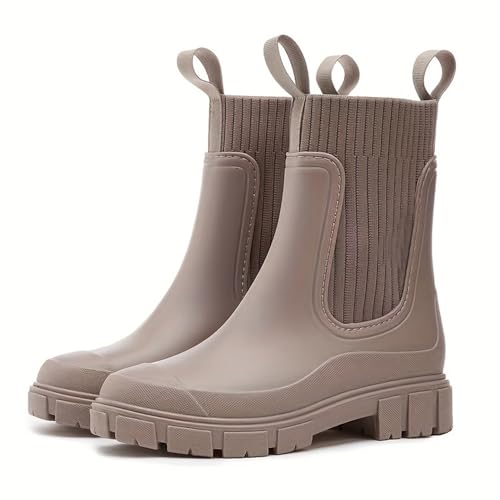 Godoboo Gummistiefel Damen Wasserdicht Boots Anti-Rutsch Atmungsaktiv Boots Leicht Mode Regenstiefel Stiefeletten Gartenschuhe Gummistiefeletten mit Komfort Einlegesohle Outdoor Elegant