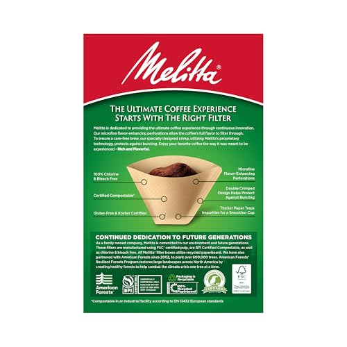 Image of Melitta #4 Unbleached Coffee Filters, Premium, Natural Brown, Flavor Enhancing Coffee Filters for 8-12 Cup Coffee Makers, Kosher Certified, Compostable, 100 Count (Pack of 1)