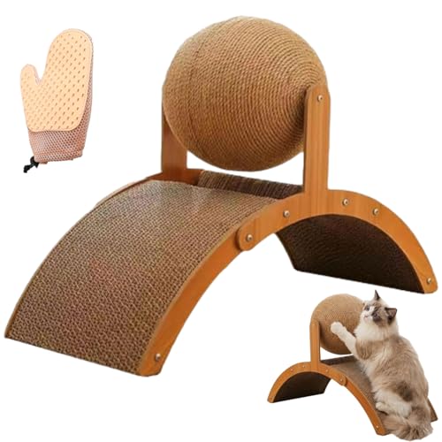 Cat Scratching Ball on Stand 29.5/21.5/13.8inch Wobble Ball Cat Scratcher Interactive Cat Arch Scratcher with 360 Rotating Sisal Ball Board Ball for Indoor Protects Furniture & Rugs (13.8inch)