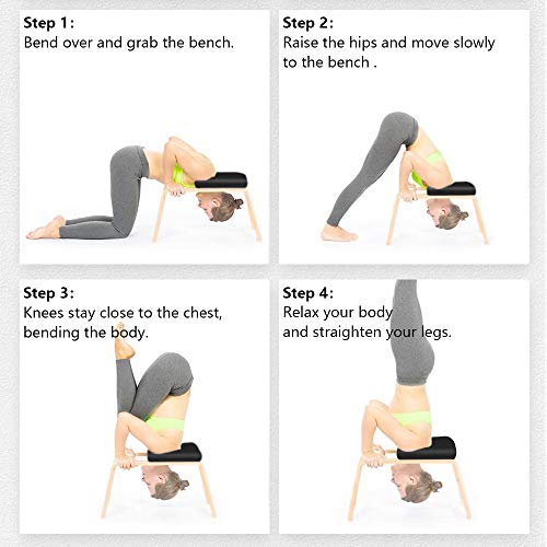 UNCHAIN Yoga Headstand Bench Wood Stand, Yoga Inversion Chair Stool Handstand with PU Cushion Pads, Solid Fitness Bench Perfect for Both Beginner and Experience Yogis (Black)