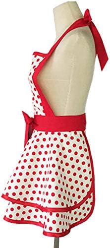 Miniatura 2 de Hyzrz Delantales retro de algodón hechos a mano para mujeres y niñas, delantal de cocina para tartas, cocina, regalo de madre (lunares rojos)