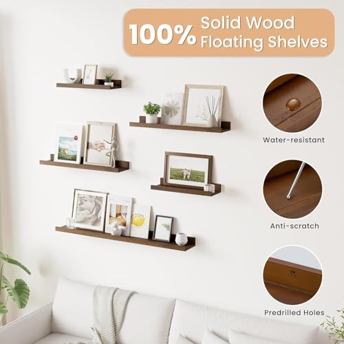 Image of Wooden Wall Mounting Shelves for Decorative Wall Shelf for Books, Decor, and Display - Elegant Space-Saving Design (Teak Finish, 46 INCH)