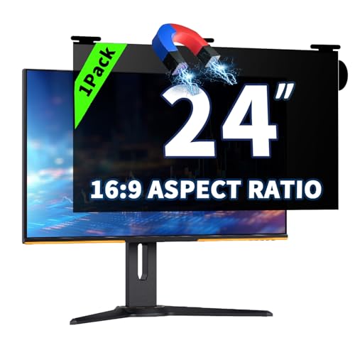 24 Inch Magnetic Hanging Computer Privacy Screen for 16:9 Widescreen Monitor, Removable Privacy Screen Anti Glare Blue Light Computer Screen Privacy Shield, Anti-Scratch 24in Protector Film
