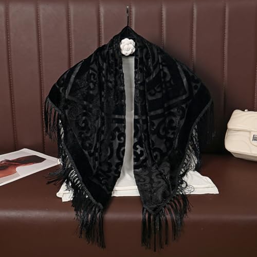 K-Elewon Women's Scarf velour Shawls and Wraps for Evening Dress Bridesmaid Wedding Bridal Warm 43" Large Square Scarves H22 (Cloud-Black)4