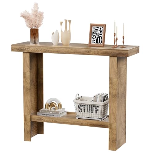 LIFECHOVY Farmhouse Wood Entryway Table Narrow Console Tables with Storage Behind The Couch Sofa, Entrance Side Table with Shelves for Hallway, Living Room, Foyer, Rustic
