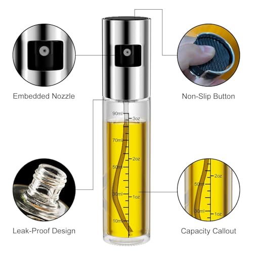 Image of Refillable stainless steel Olive Oil Sprayer bottle with funnel - 100ml Glass Cooking Oil Spray Bottle for Air Fryer, Salad & Baking