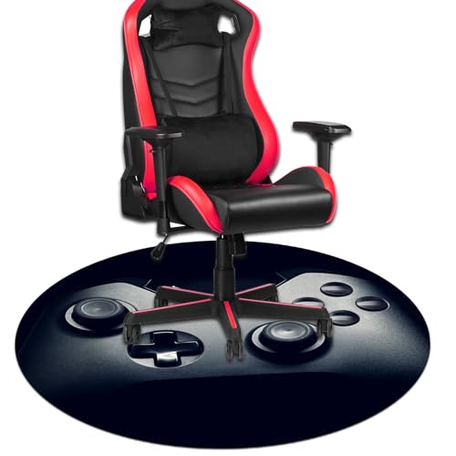 Black Gaming Chair Mat for Hardwood Floor Anti-Slip, Round Office Computer Carpet for Teen Bedroom Decor, Office Gaming Room, Round 47″