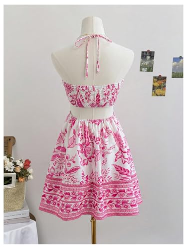 Image of Floerns Women's Floral Halter Neck Vacation Dress Sleeveless Cut Out Boho Cami Dress