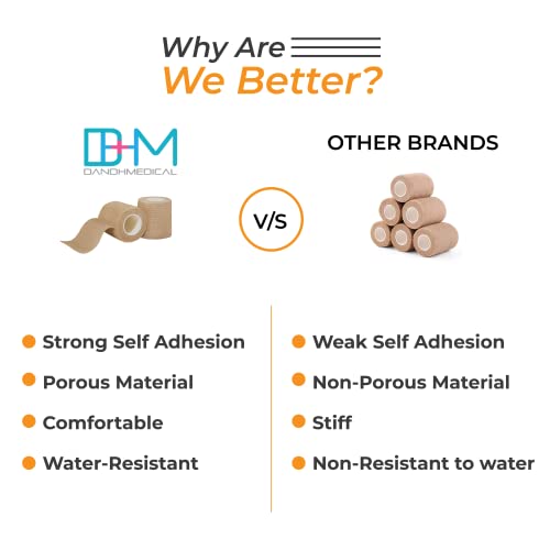 D&H Medical Self Adhesive Bandage Wrap - 15 Pack Brown Cohesive Bandage, 2 Inches X 5 Yards, Stretchy, Hypoallergenic & Breathable Self Adhering Tape Medical, Athletic Wrap For Hand, Knee, And Ankle #TOP4