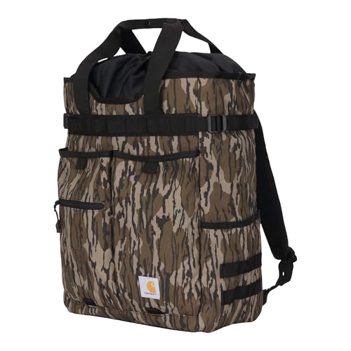 Image of Carhartt 28L Nylon Cinch-Top Convertible Tote Backpack, Durable Pack with Laptop Sleeve, Mossy Oak Bottomlands
