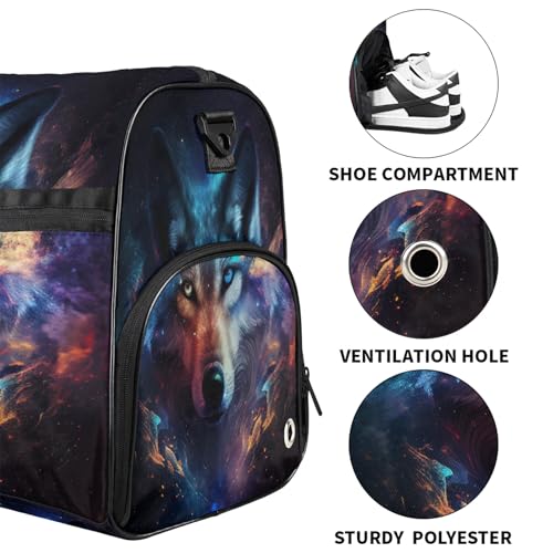 Gym Bag for Women Men Wolf Galaxy Rainbow Animal Travel Duffle Bag with Shoe Compartment Waterproof Sports Tote Bags Large Overnight Weekender Bags for Travel Swimming Gym Yoga Dance3
