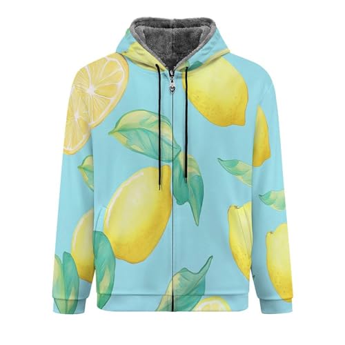 Veste d'hiver pour homme imprimé citron avec doublure polaire épaisse et capuche chaude