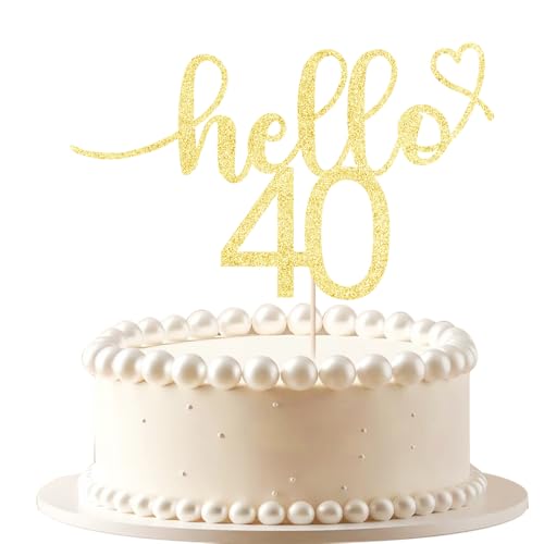 Decoración Hello 40 dorada para el pastel de un cumpleaños de 40 años inolvidable en familia