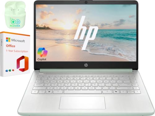 Image of HP 14 inch Business Laptop Computer with 1-Year Office 365, Intel Quad-Core N150 Processor, 4GB RAM 384GB Storage (128GB UFS+256GB SD Card), Windows 11 Home, PLUSERA Earphones, Willow Green