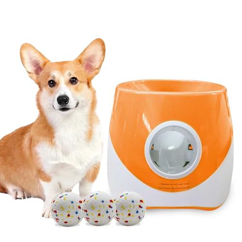 Gziztx Automatic Dog Ball Launcher, Interactive Ball Thrower for Small & Medium Dogs, 3 Adjustable Distance 19-45FT, Dog Toy Ball Throwing Machine with 3 Tennis Balls for Indoor/Outdoor