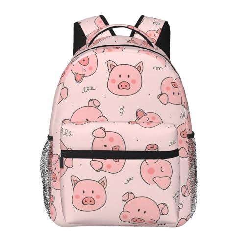 Mochila de diario duradera con estampado de cerdo rosa y costuras reforzadas
