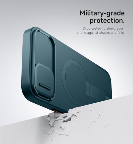 Image of SURITCH for iPhone 14 Plus /15 Plus Case with Magnetic Camera Slide Cover and Adjustable Kickstand, Compatible with MagSafe, Shockproof Bumper Case Slim Protective Cover 6.7 Inch, Lake Green