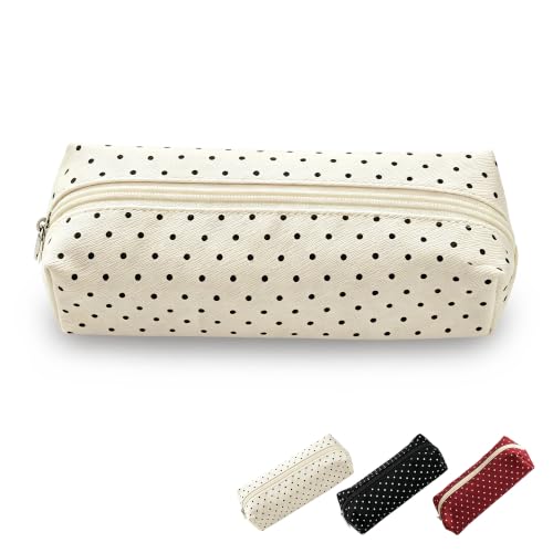 Cute Polka Dot Pencil Case Aesthetic Pencils Pouch (Beige) โ image 1