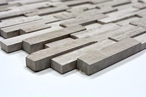 Mosaico Splitface in Marmo, Parete in Pietra Naturale, Brick Grigio Chiaro a Strisce, Rivestimento per Parete - MOS40-3D20