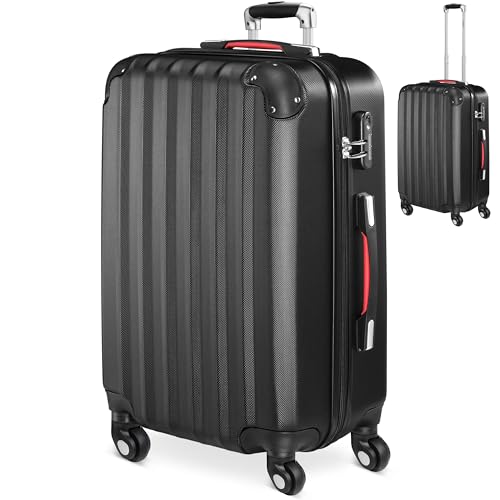 Monzana Valise Rigide L Noir 4 Roues 360° Plastique ABS avec poignée télescopique Cadenas à Combinaison