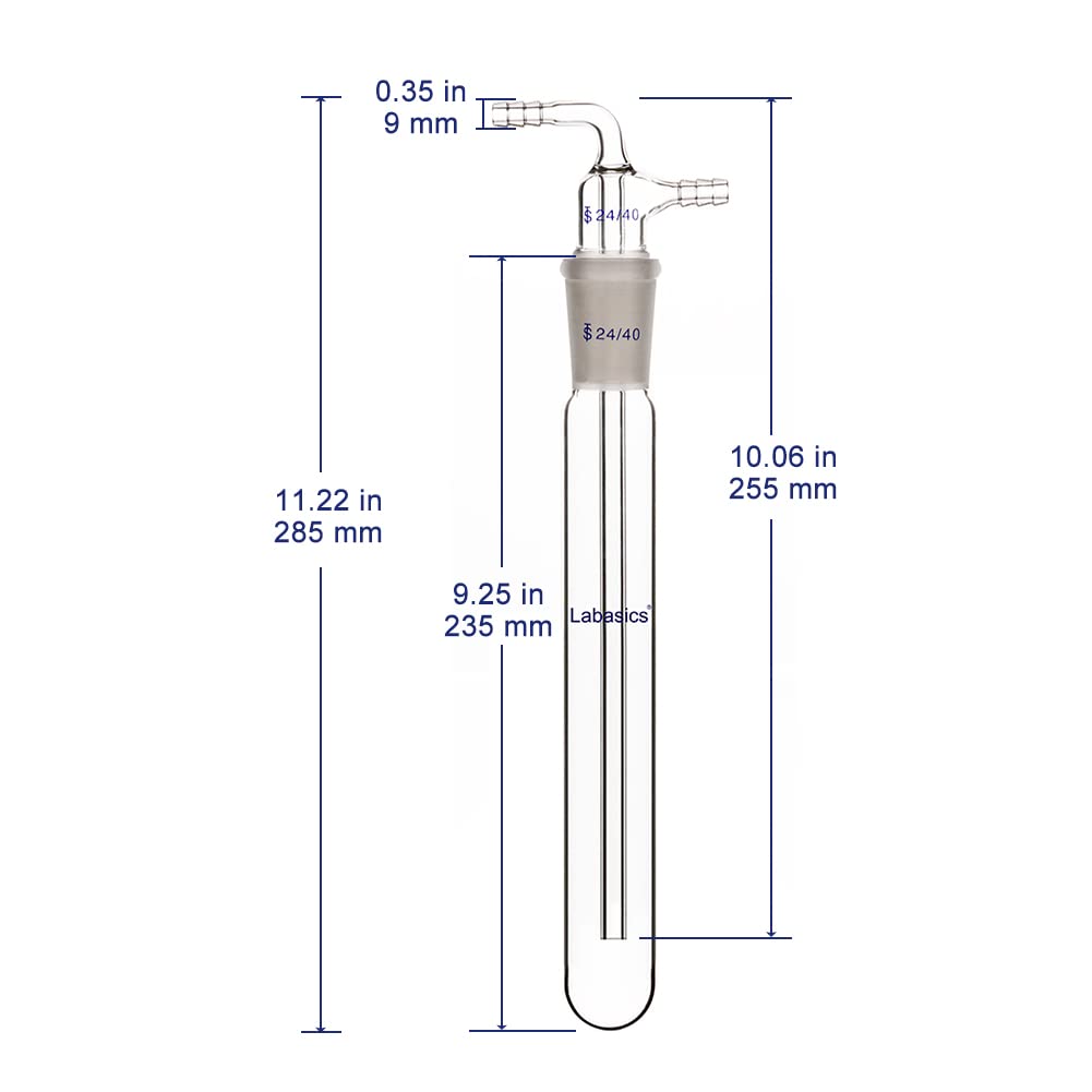 Labasics Glass Vakuum-Kühlfalle Trap mit 10 mm verzahntem Schlauch, 200 mm Länge unterhalb der 24/40 Verbindung