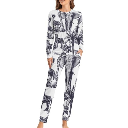 Pyjama femme avec t-shirt manches longues pantalon sleepwear léopard