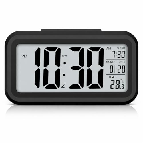 Image of Auromin Digital Alarm Clock with Auto Sensor, Time, Date, Temperature Display & Silent Operations | Loud Alarm for Heavy Sleepers | Desk Table Clock for Students, Bedroom, Office