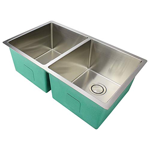 Transolid DUDET32191014 Diamond Undermount 50/50 Double Bowl 14-Gauge Stainless Steel Kitchen Sink, 32-in x 19-in x 10-in, Brushed Finish