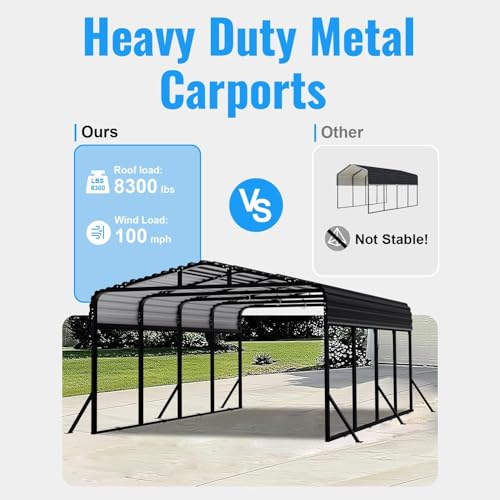 Image of 12x20 FT Heavy Duty Metal Carport Kit, Reinforced Frame Carport with Anchors, for Trucks, Boats, RV, Tractor, 100MPH Wind & 35PSF Snow Rating, Easy Assembly