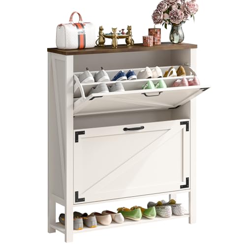 Vabches Shoe Storage Cabinet, 5-Tier Farmhouse Freestanding Organizer with 2