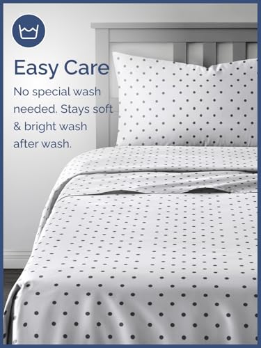 Image of Kids Twin Size Black & White Polka Dots Bed Sheets - 3 Piece Kids Sheet Set