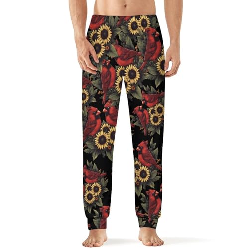 Cardinal Bird Sunflower Floral Men's Pajamas Pants Lightweight Sleep Lounge Pant Pjs Bottoms Casual Sleepwear