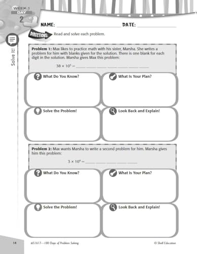 Shell Education SEP51617 180 Days Of Problem Solving For Fifth Grade – Build Math Fluency With This 5Th Grade Math Workbook thumb #5