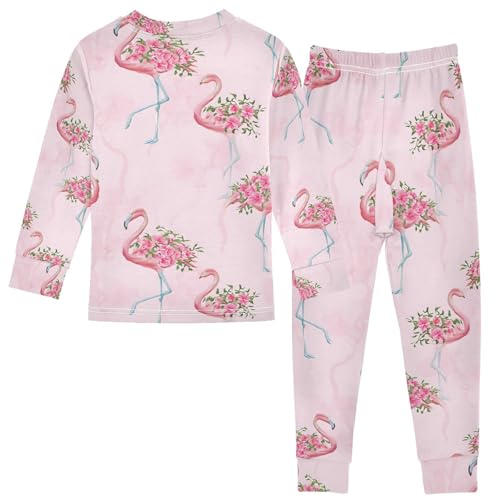 ALAZA Flamingo Flower Blossom Floral Pajamas Long Sleeve Sleepwear 2-Piece Pajama Set2