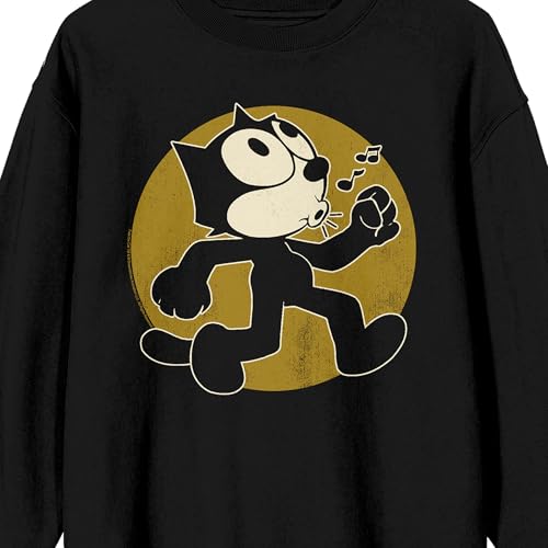 Felix Whistle While You Work on Gold circle frame on Black Long Sleeve Adult crew neck2