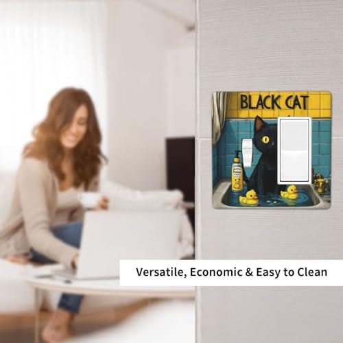 Decorative Outlet Covers Novelty Black Cat Funny Duck Bath 2 Gang 1 Gang Wall Plate Cover Single Toggle Rocker Combo Light Switch Cover Plate Face Plate for Home Decor